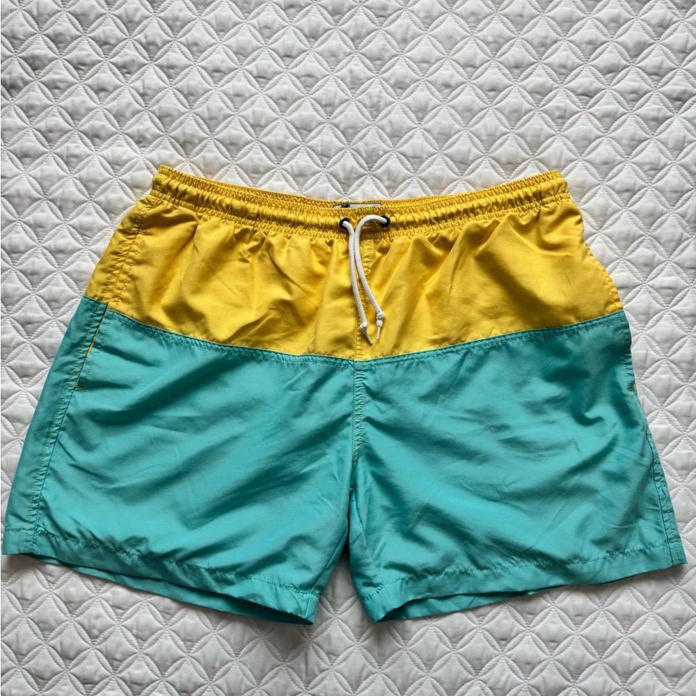 Trunks Surf and Swim Yellow Teal Colorblock Lined Swim Shorts Trunks Size XL